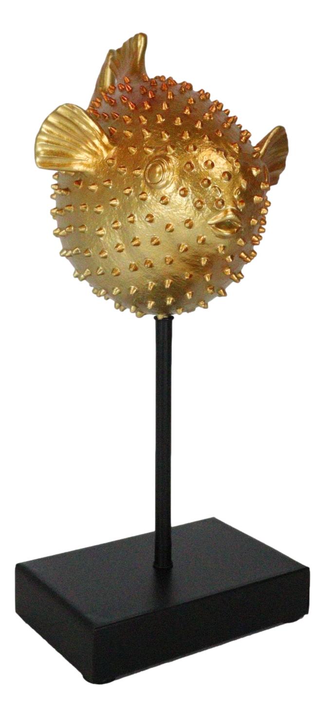 Ebros Gift Nautical Marine Faux Taxidermy Golden Pufferfish Fish Sculpture On Pole Mount