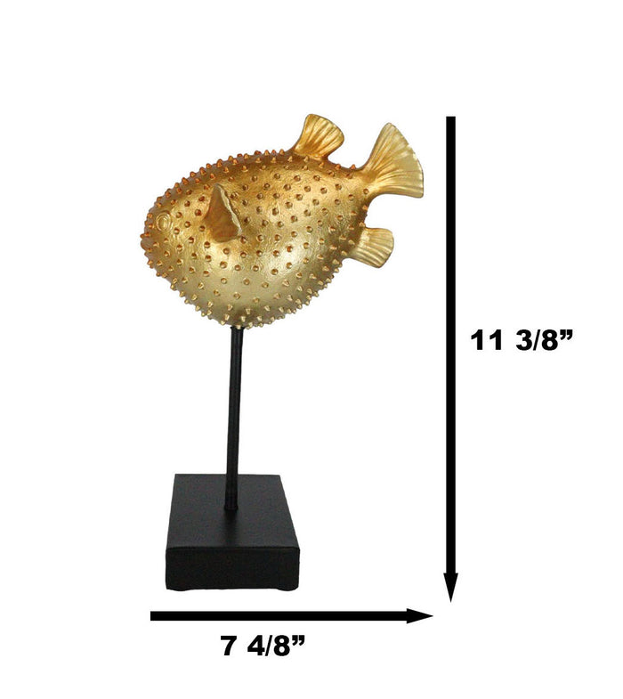 Ebros Gift Nautical Marine Faux Taxidermy Golden Pufferfish Fish Sculpture On Pole Mount