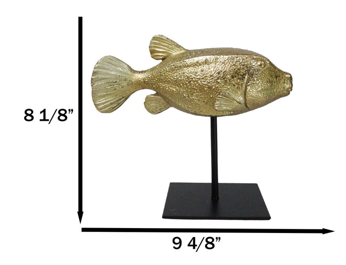 Ebros Gift Nautical Marine Gold Tone Yellow Boxfish Fish Sculpture With Museum Pole Stand