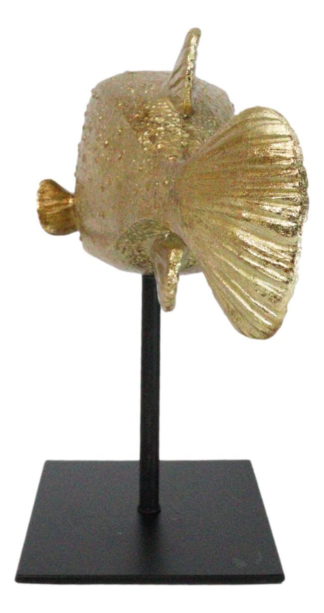 Ebros Gift Nautical Marine Gold Tone Yellow Boxfish Fish Sculpture With Museum Pole Stand