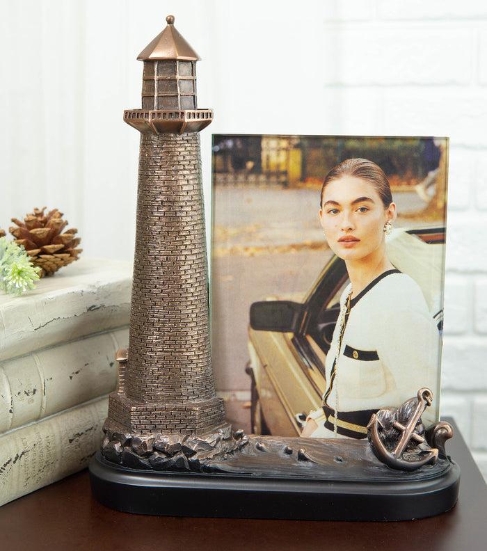 ebros gift Nautical Marine Lighthouse And Ship Anchor Statue With 5"X7" Glass Photo Frame