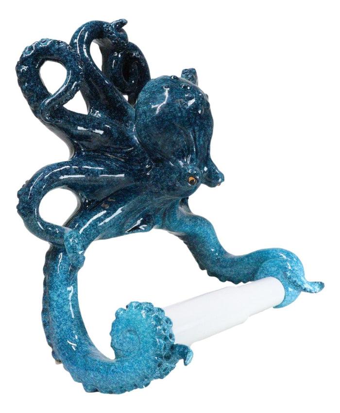 Ebros Gift Nautical Marine Ocean Blue Sea Octopus Tentacles Wall Toilet Paper Holder