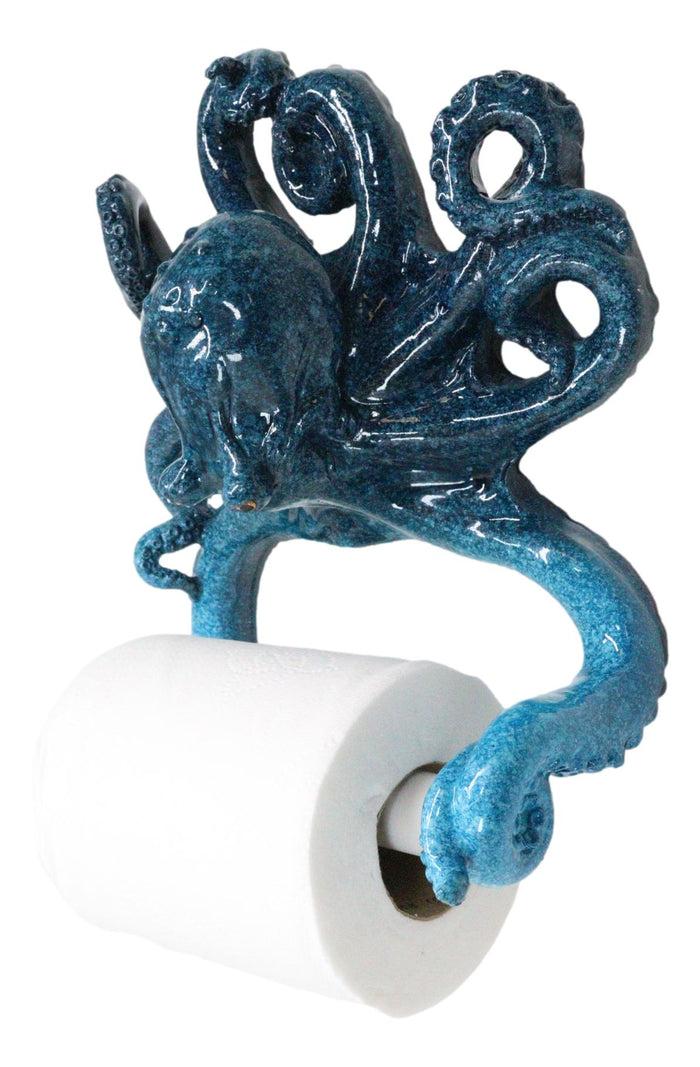 Ebros Gift Nautical Marine Ocean Blue Sea Octopus Tentacles Wall Toilet Paper Holder