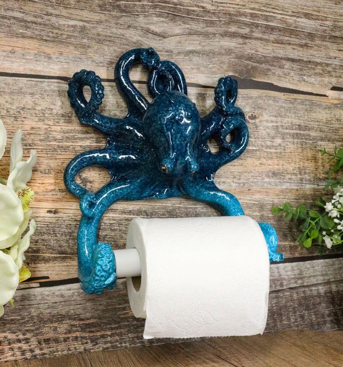 ebros gift Nautical Marine Ocean Blue Sea Octopus Tentacles Wall Toilet Paper Holder