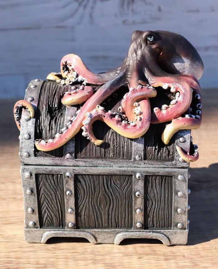 ebros gift Nautical Marine Ocean Octopus Kraken Guarding Treasure Chest Decorative Box