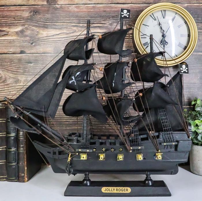 ebros gift Nautical Marine Pirate Black Jolly Roger Cross Bones Skull Model Sail Ship Boat