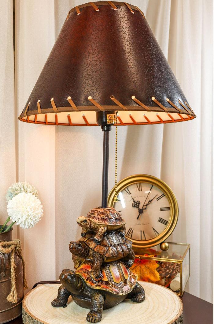 ebros gift Nautical Marine Reptile Stacked Tortoises Turtles Desktop Table Lamp With Shade
