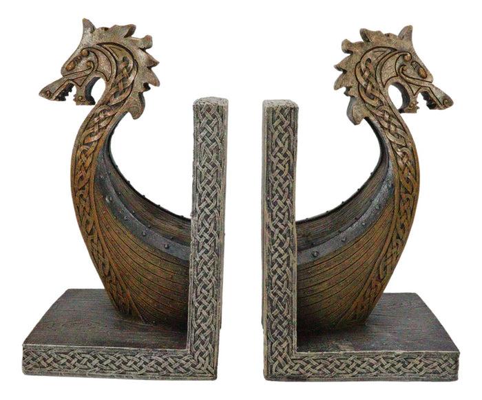 Ebros Gift Nautical Marine Scandinavian Viking Fjord Dragon Longship Prow Ship Bookends Set