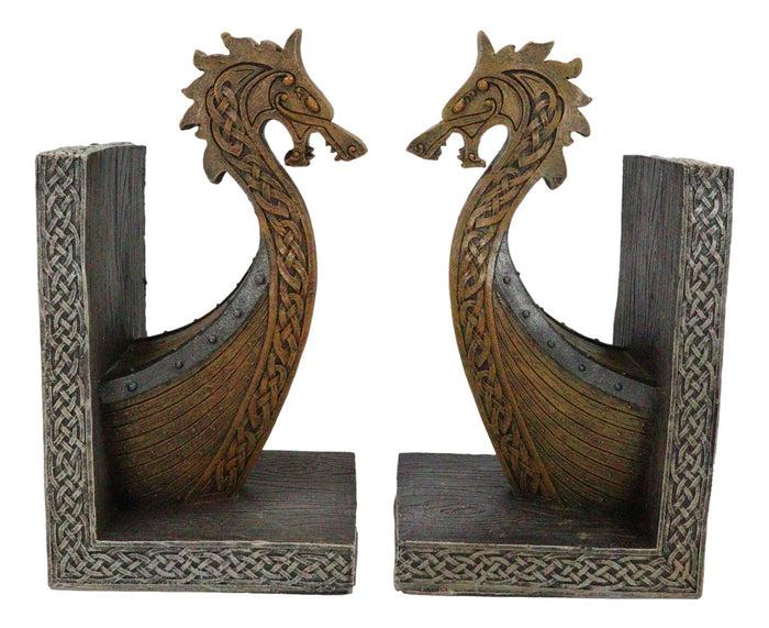 Ebros Gift Nautical Marine Scandinavian Viking Fjord Dragon Longship Prow Ship Bookends Set
