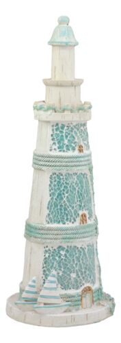 Ebros Gift Nautical Marine Scenic Blue Lighthouse Resin Statue With Mosaic Crushed Glass