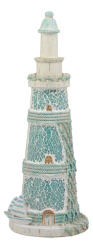 ebros gift Nautical Marine Scenic Blue Lighthouse Resin Statue With Mosaic Crushed Glass