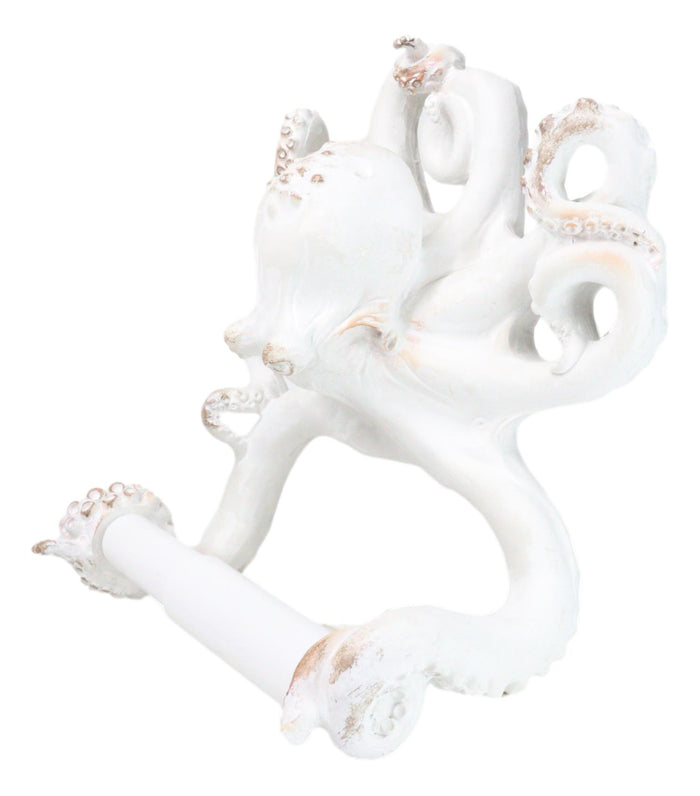 Ebros Gift Nautical Marine Sea Octopus Distressed Antique White Wall Toilet Paper Holder