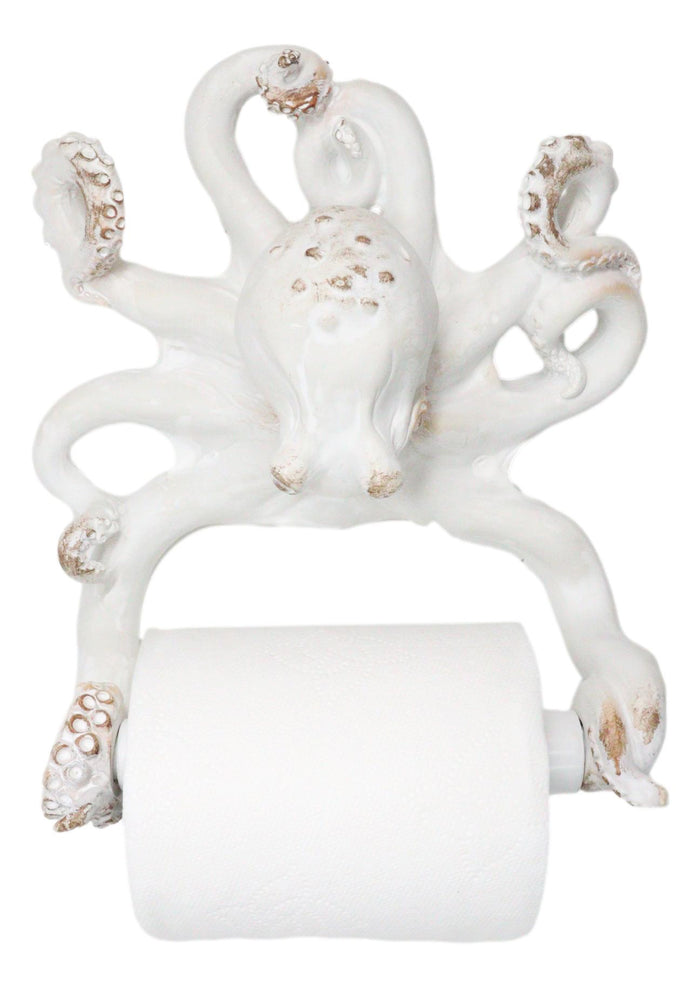 ebros gift Nautical Marine Sea Octopus Distressed Antique White Wall Toilet Paper Holder
