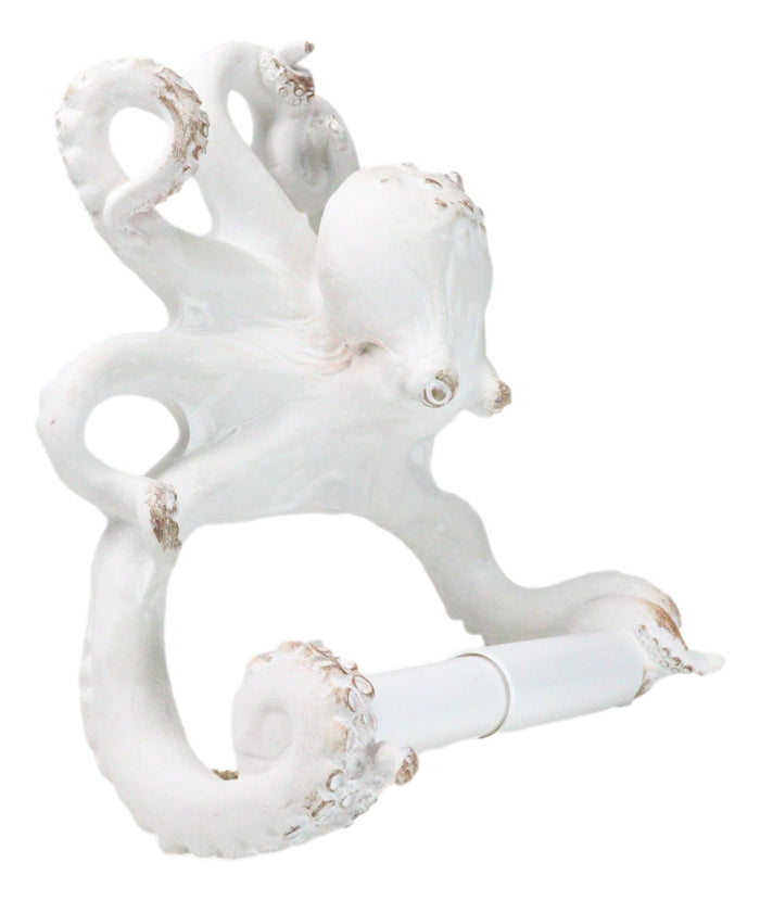 Ebros Gift Nautical Marine Sea Octopus Distressed Antique White Wall Toilet Paper Holder