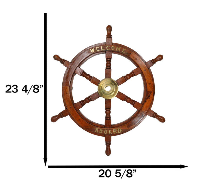 Ebros Gift Nautical Marine Vintage Wood Brass Ship Steering Helm Boat Wheel Wall Decor 23"D