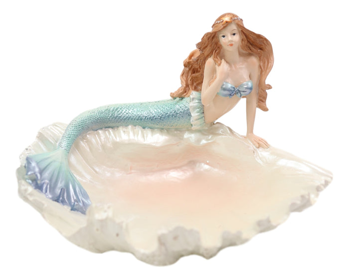 Ebros Gift Nautical Mermaid With Sea Oyster Shell Decorative Jewelry Potpourri Bowl Statue