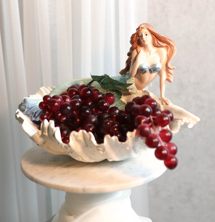 Ebros Gift Nautical Mermaid With Sea Oyster Shell Decorative Jewelry Potpourri Bowl Statue