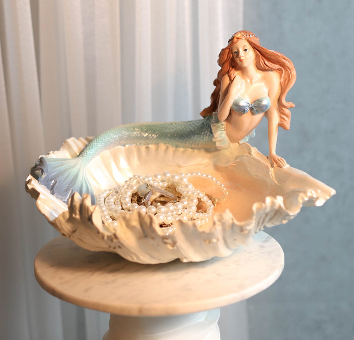 ebros gift Nautical Mermaid With Sea Oyster Shell Decorative Jewelry Potpourri Bowl Statue