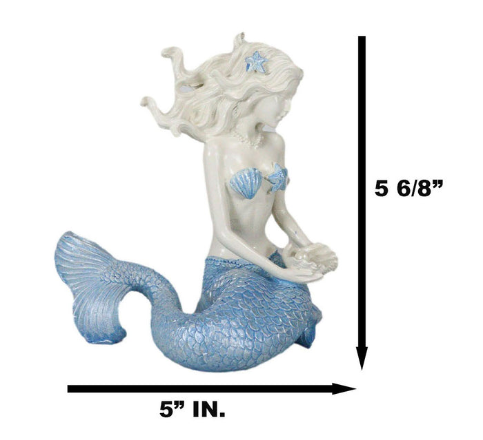 Ebros Gift Nautical Ocean Goddess Pretty Mermaid With Blue Tail Holding Pearl Shell Statue