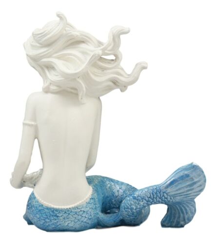 Ebros Gift Nautical Ocean Goddess Pretty Mermaid With Blue Tail Holding Pearl Shell Statue
