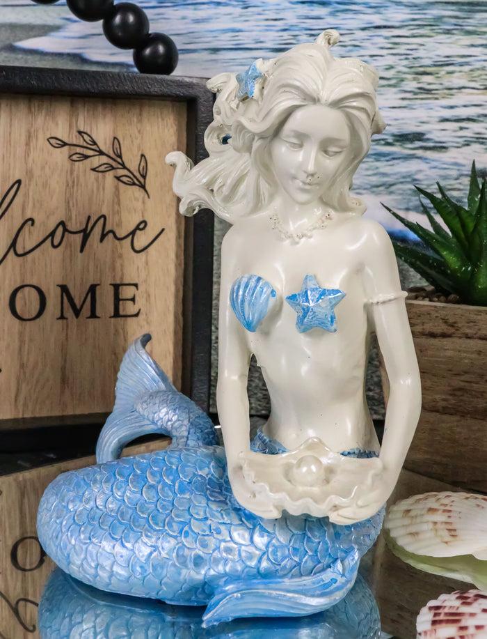 ebros gift Nautical Ocean Goddess Pretty Mermaid With Blue Tail Holding Pearl Shell Statue