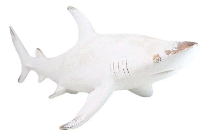 ebros gift Nautical Ocean Marine Great White Shark Swimming Antiqued White Figurine 19.5"L