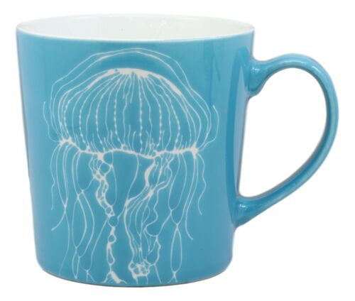 ebros gift Nautical Ocean Marine Jellyfish Drinking Beverage Blue Stoneware Ceramic Mug