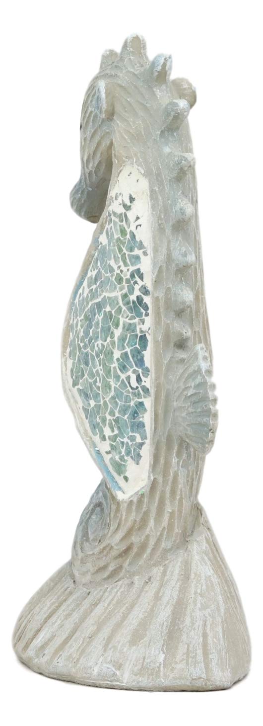 Ebros Gift Nautical Ocean Marine Life Aqua Blue Mosaic Seahorse By Coral Rock Statue 6"Tall