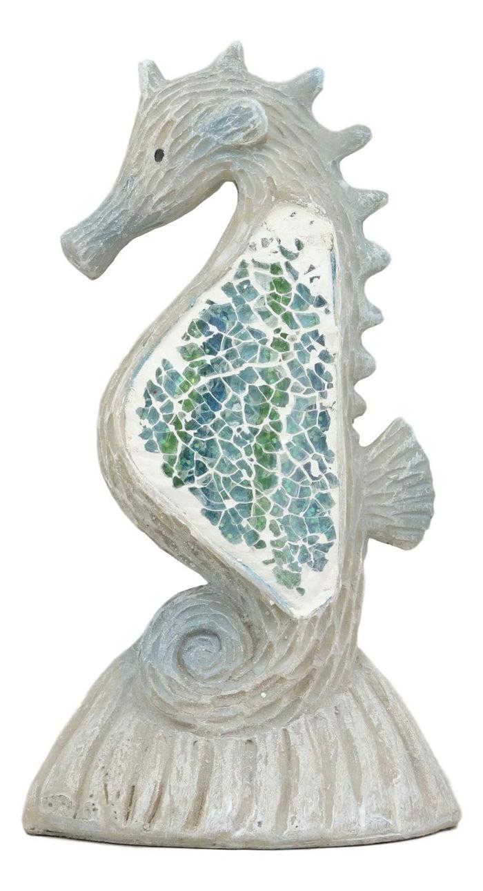 ebros gift Nautical Ocean Marine Life Aqua Blue Mosaic Seahorse By Coral Rock Statue 6"Tall