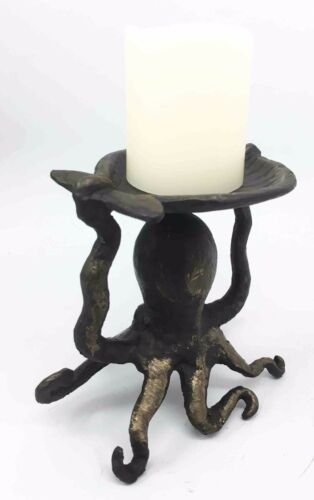Ebros Gift Nautical Ocean Reef Kraken Octopus With Sea Shell Pillar Candleholder Figurine