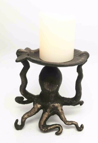 Ebros Gift Nautical Ocean Reef Kraken Octopus With Sea Shell Pillar Candleholder Figurine