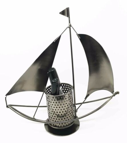 Ebros Gift Nautical Ocean Sailboat Hand Made Steel Metal Office Stationery Organizer Holder