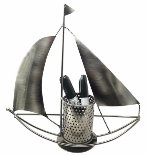 ebros gift Nautical Ocean Sailboat Hand Made Steel Metal Office Stationery Organizer Holder