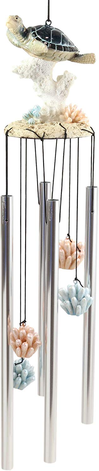 Ebros Gift Nautical Reptile Kingdom Sea Turtle Swimming Over Corals Garden Wind Chime Decor