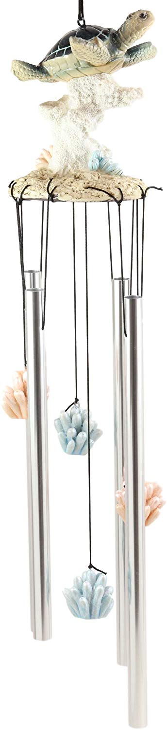 Ebros Gift Nautical Reptile Kingdom Sea Turtle Swimming Over Corals Garden Wind Chime Decor