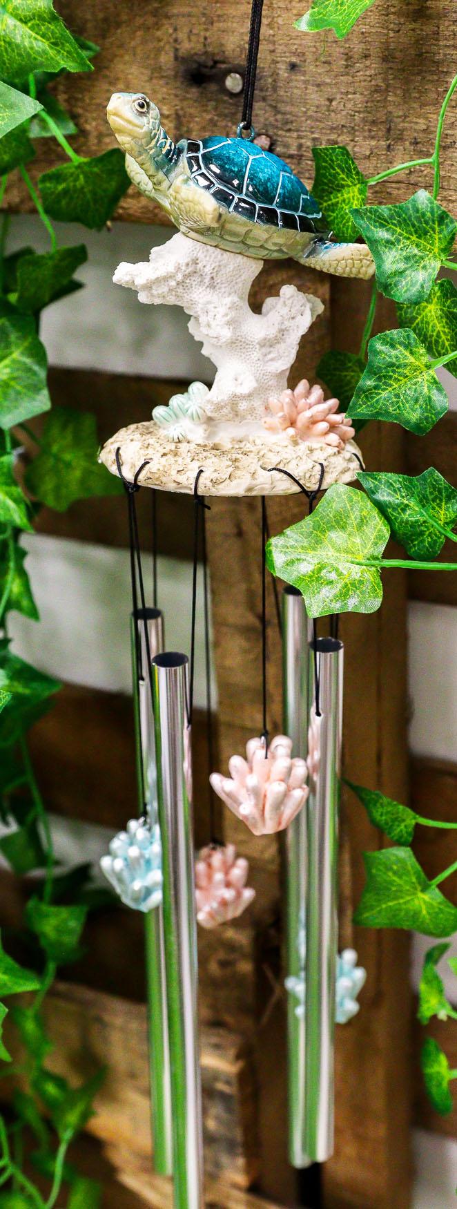 ebros gift Nautical Reptile Kingdom Sea Turtle Swimming Over Corals Garden Wind Chime Decor
