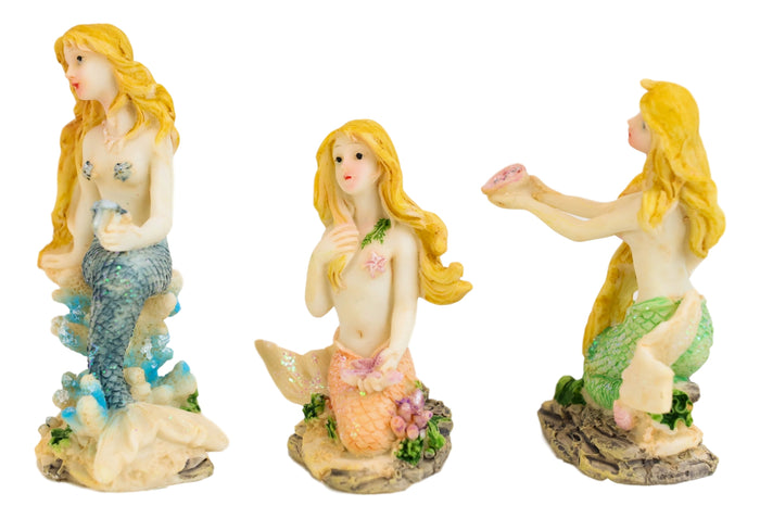 Ebros Gift Nautical Sea Blonde Haired Mermaids With Colorful Tails Mini Figurines Set Of 3