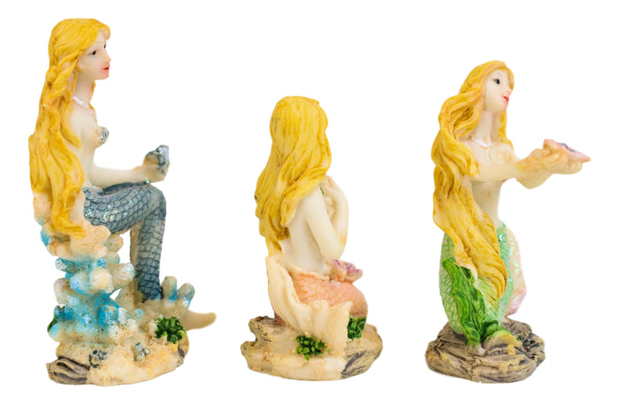 Ebros Gift Nautical Sea Blonde Haired Mermaids With Colorful Tails Mini Figurines Set Of 3