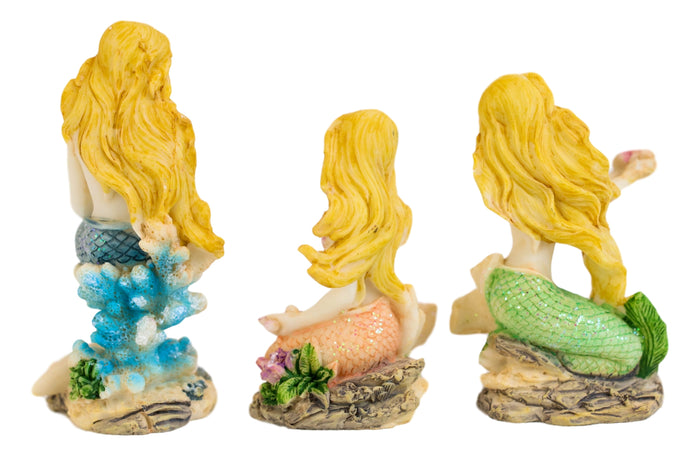 Ebros Gift Nautical Sea Blonde Haired Mermaids With Colorful Tails Mini Figurines Set Of 3