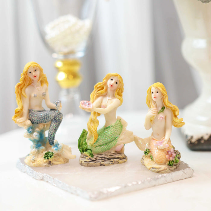 ebros gift Nautical Sea Blonde Haired Mermaids with Colorful Tails Mini Figurines Set of 3