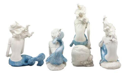 Ebros Gift Nautical Sea World Ocean Mermaids With Blue Tails Statue Set Of 4 Coastal Decors