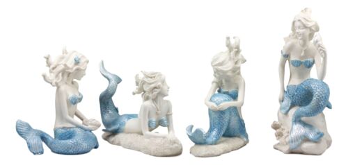 Ebros Gift Nautical Sea World Ocean Mermaids With Blue Tails Statue Set Of 4 Coastal Decors