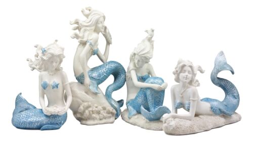 Ebros Gift Nautical Sea World Ocean Mermaids With Blue Tails Statue Set Of 4 Coastal Decors
