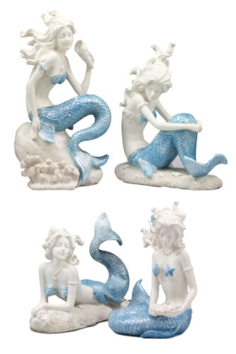 ebros gift Nautical Sea World Ocean Mermaids With Blue Tails Statue Set of 4 Coastal Decors