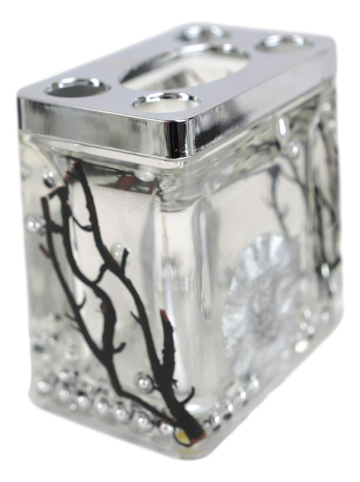 Ebros Gift Nautical Silver Pearls Leaves 5 Piece Chic Bathroom Vanity Accessories Gift Set