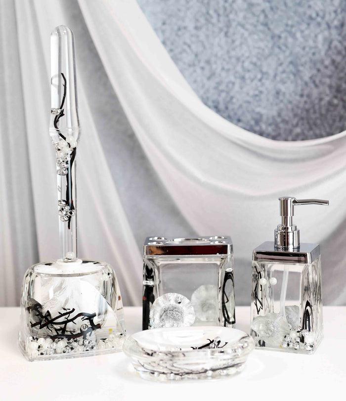 ebros gift Nautical Silver Pearls Leaves 5 Piece Chic Bathroom Vanity Accessories Gift Set