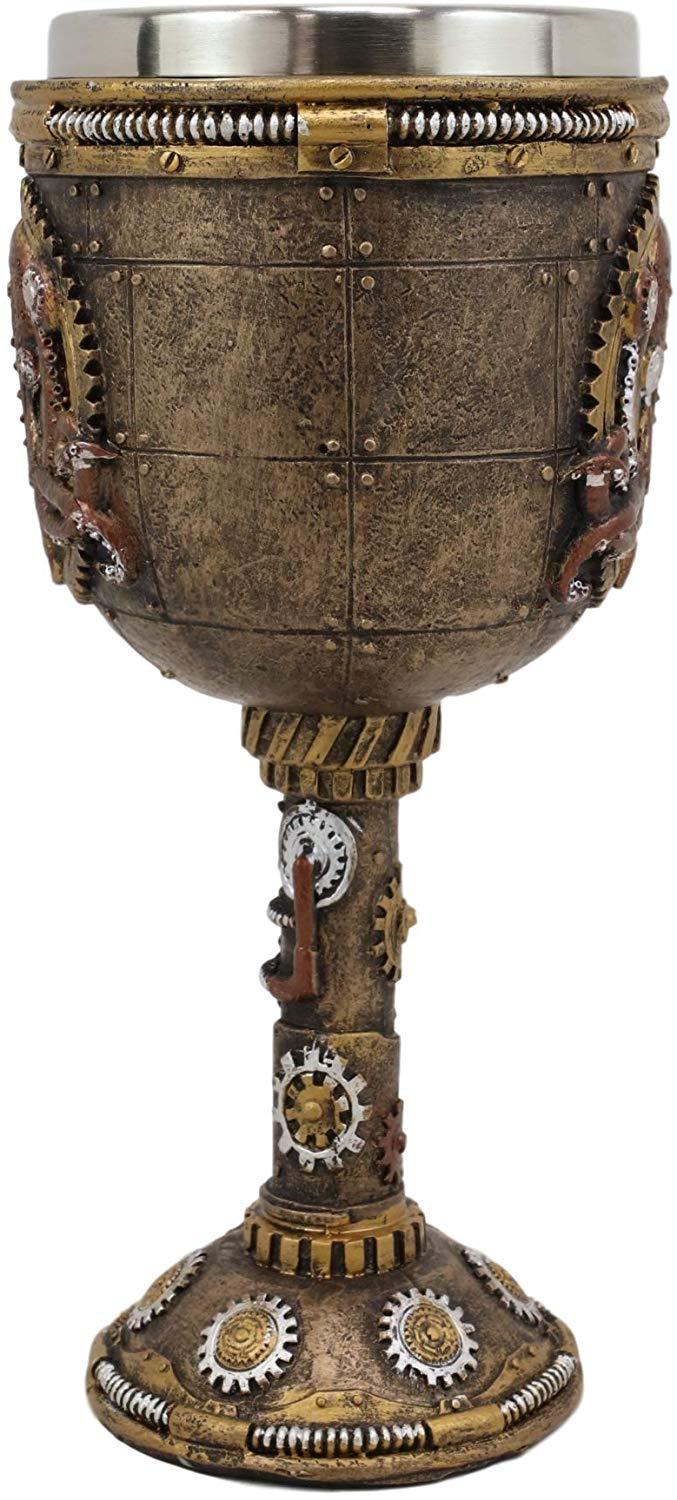 Ebros Gift Nautical Steampunk Clockwork Technology Kraken Sea Octopus Wine Goblet Chalice