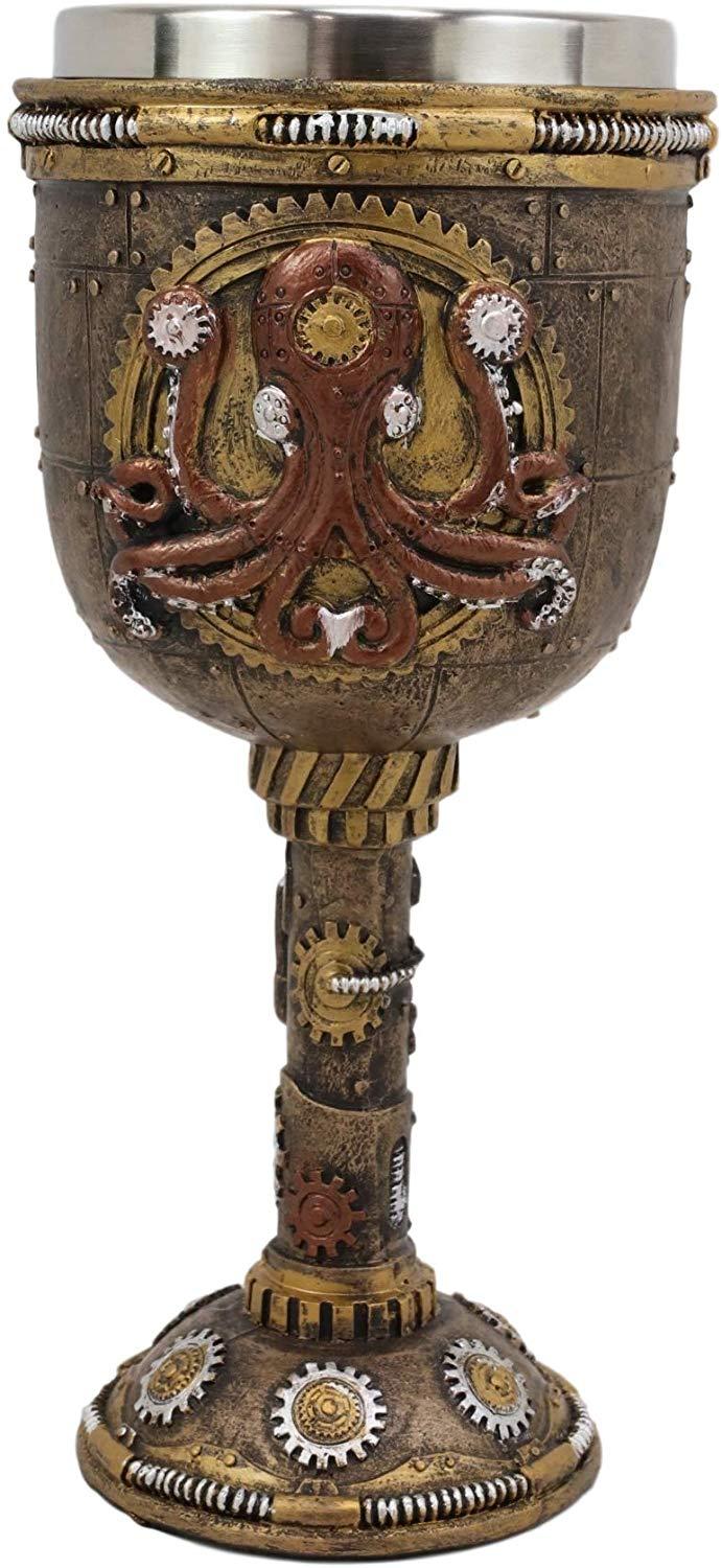 Ebros Gift Nautical Steampunk Clockwork Technology Kraken Sea Octopus Wine Goblet Chalice