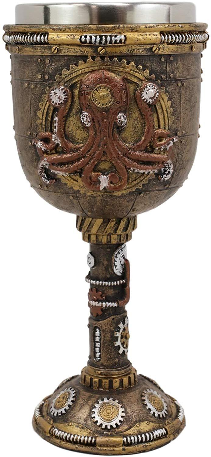 ebros gift Nautical Steampunk Clockwork Technology Kraken Sea Octopus Wine Goblet Chalice