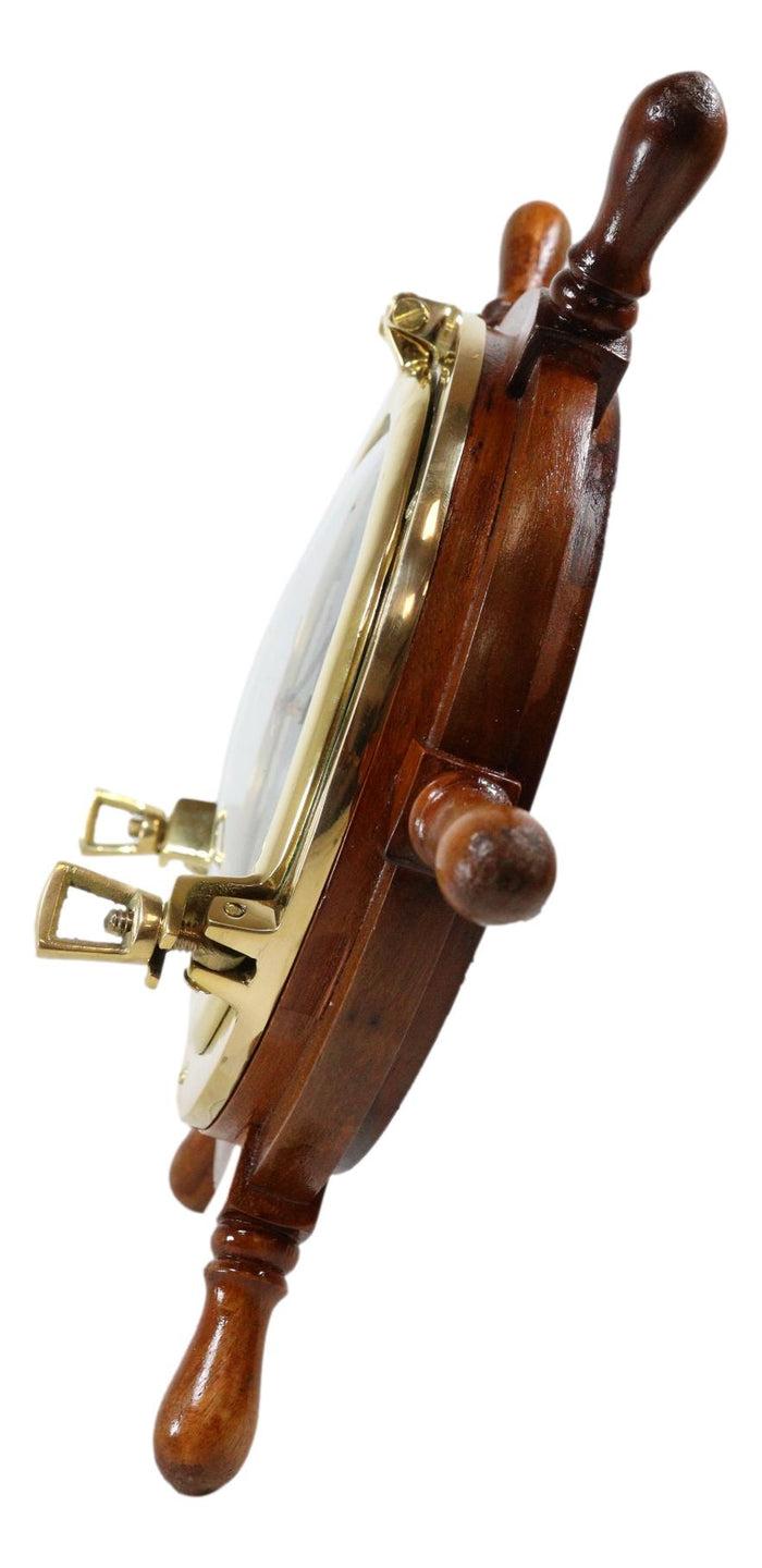 Ebros Gift Nautical Vintage Wood And Brass 6 Spokes Ship Steering Helm Wheel Wall Clock